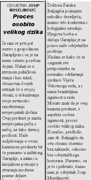 Muselimović je suđenje Garapliji ocijenio procesom visokog rizika - Avaz