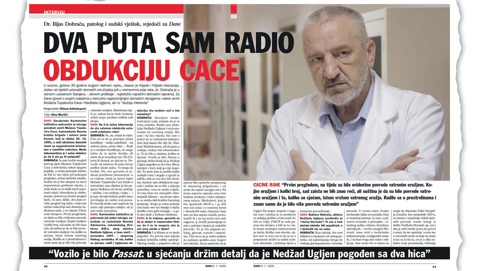 Svjedočenje dr. Ilijasa Dobrače: Dva puta radio Cacinu obdukciju