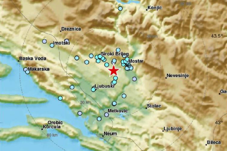 Zemljotres kod Mostara jačine 3,6 stepeni po Rihteru
