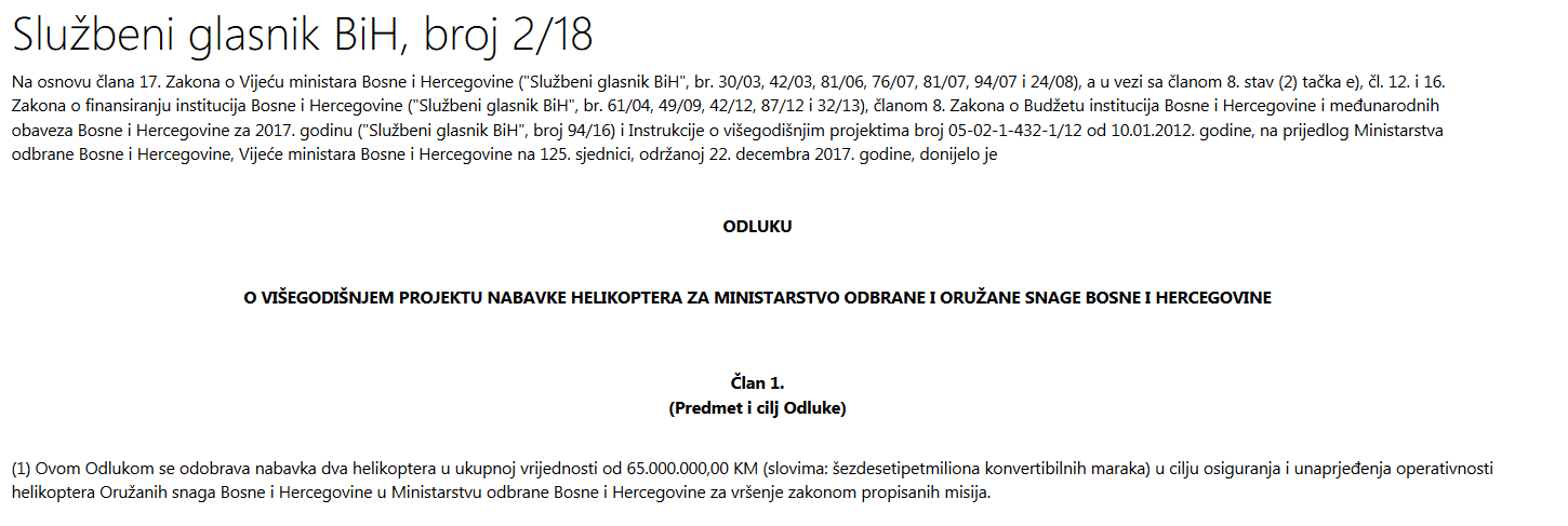 Faksimil Odluke Vijeća ministara BiH iz decembra 2017. - Avaz