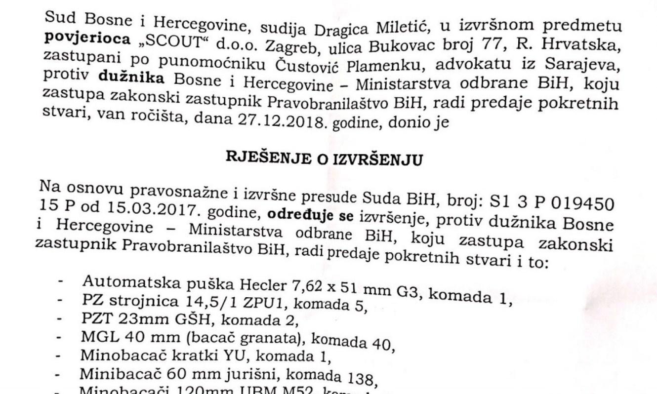 Rješenje Suda BiH o izvršenju presude iz 2017. godine - Avaz