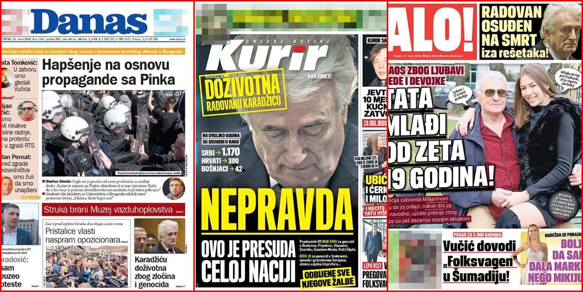 Srbijanski mediji negoduju zbog presude Radovanu Karadžiću