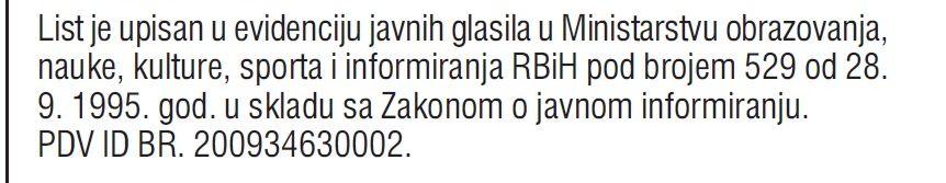 Avdiću za nauk i rečenica iz impresuma „Dnevnog avaza“ kao dokaz da je list upisan u evidenciju javnih glasila 28. 9. 1995. - Avaz