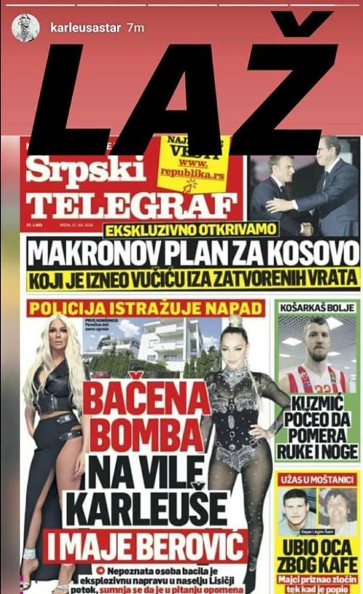 Karleuša demantirala "Telegraf" - Avaz