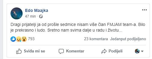 Obavijest repera na Facebooku - Avaz