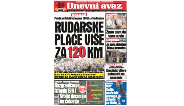 Danas u "Dnevnom avazu" čitajte: Rudarske plaće više za 120 KM