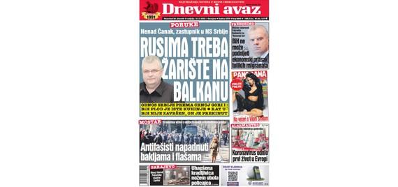 Danas u "Dnevnom avazu" čitajte: Rusima treba žarište na Balkanu