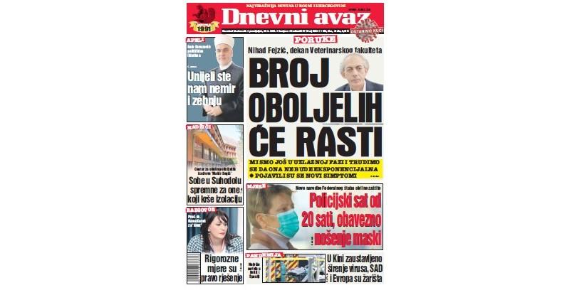 U današnjem broju "Dnevnog avaza" čitajte: Broj oboljelih će rasti