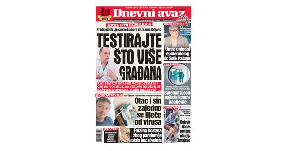 U današnjem broju "Dnevnog avaza" čitajte: Testirajte što više građana