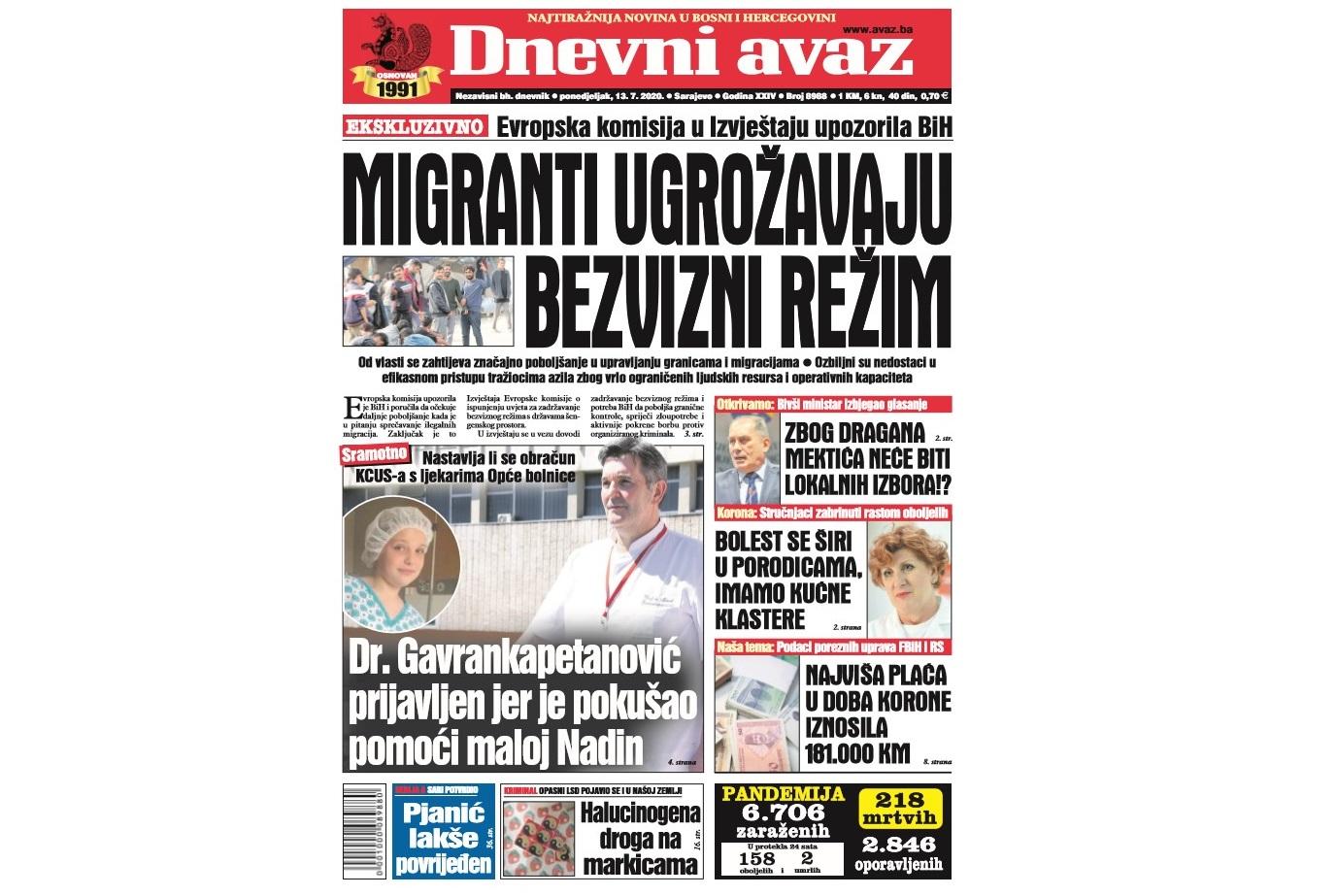 Danas u "Dnevnom avazu" čitajte: Migranti ugrožavaju bezvizni režim