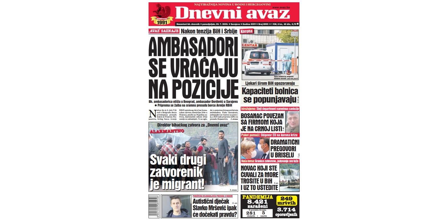 Danas u "Dnevnom avazu" čitajte: Ambasadori se vraćaju na pozicije