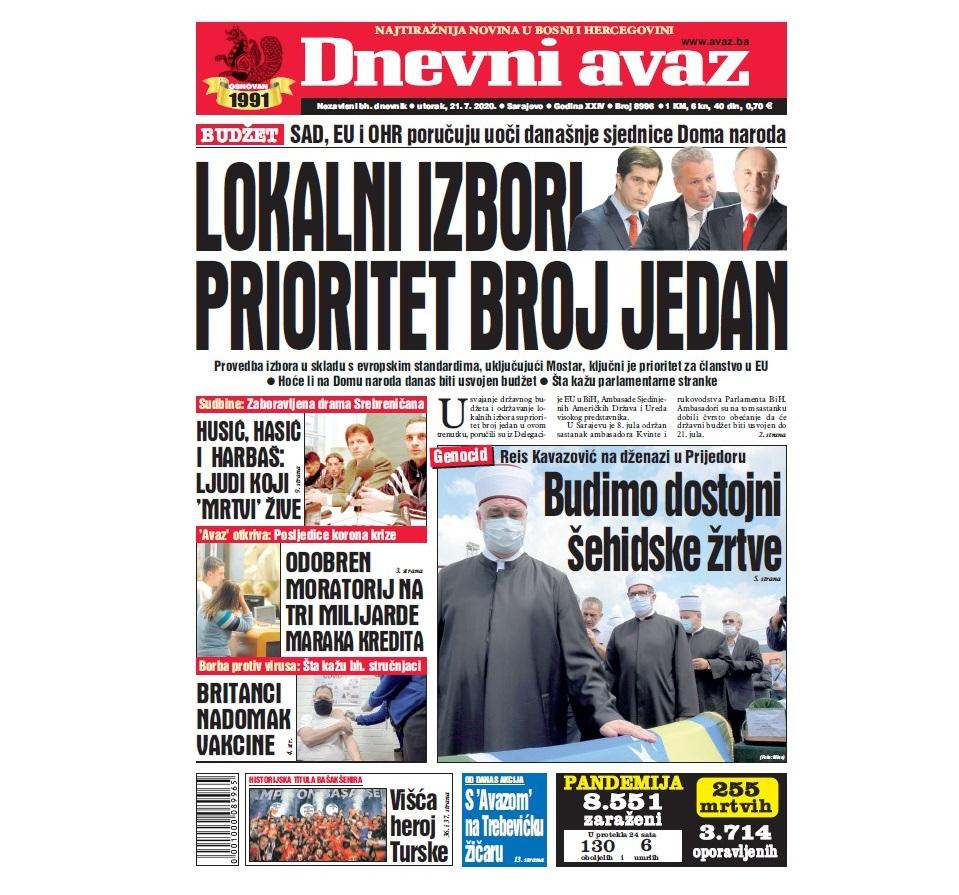 Danas u "Dnevnom avazu" čitajte: Lokalni izbori prioritet broj jedan