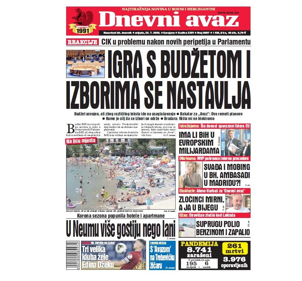 Danas u "Dnevnom avazu" čitajte: Igra s budžetom i izborima se nastavlja