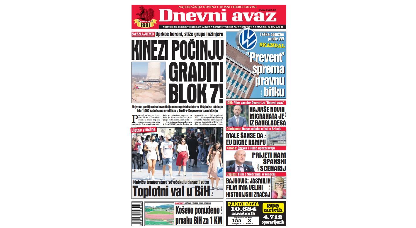 Danas u "Dnevnom avazu" čitajte: Kinezi počinju graditi Blok 7!