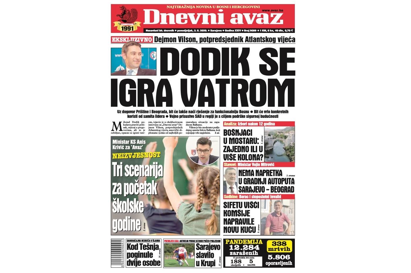 Danas u "Dnevnom avazu" čitajte: Dodik se igra vatrom