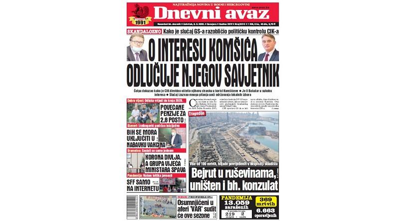 Danas u "Dnevnom avazu" čitajte: O interesu Komšića odlučuje njegov savjetnik