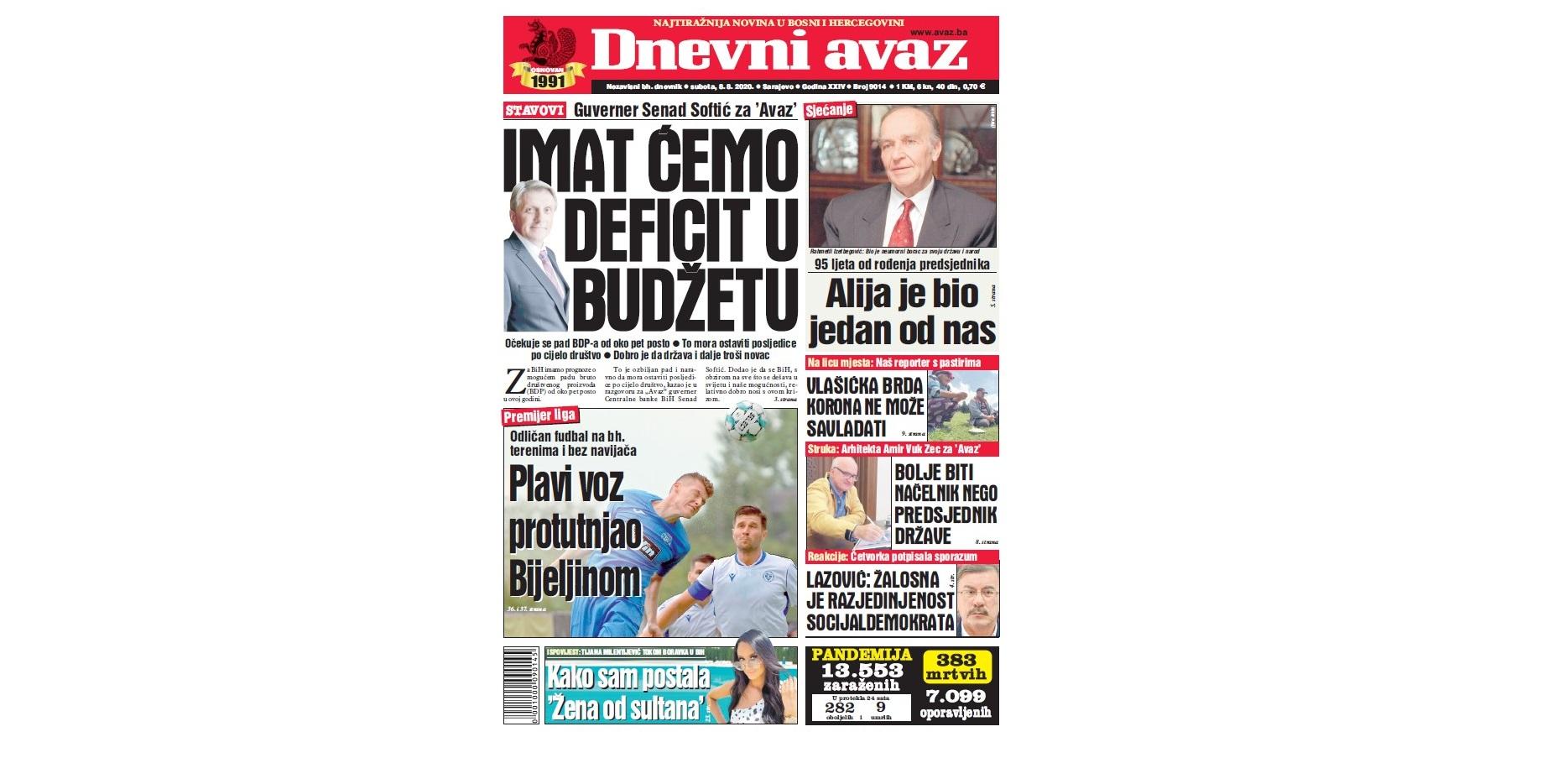 Danas u "Dnevnom avazu" čitajte: Imat ćemo deficit u budžetu