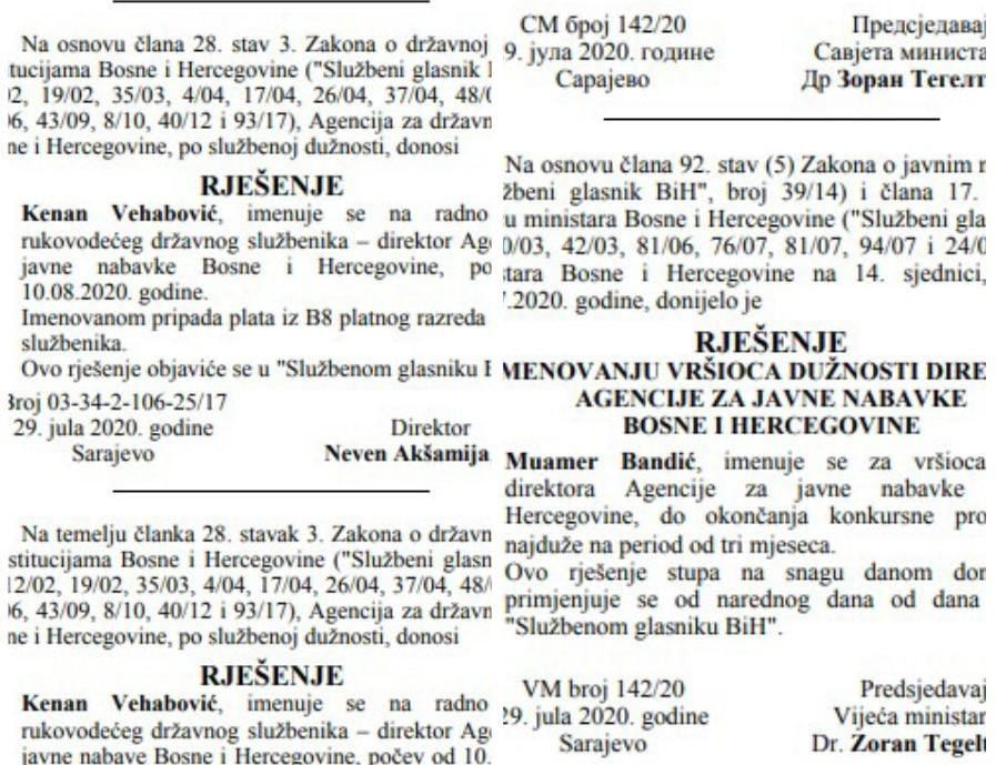 Objavljeno u Službenom listu BiH: Dvije osobe imenovane za direktora Agencije za javne nabavke BiH?!