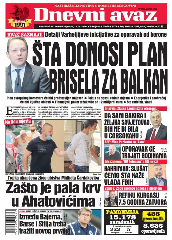 Današnja naslovna strana "Dnevnog avaza" - Avaz