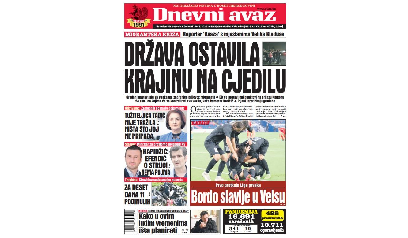 Danas u "Dnevnom avazu" čitajte: Država ostavila Krajinu na cjedilu