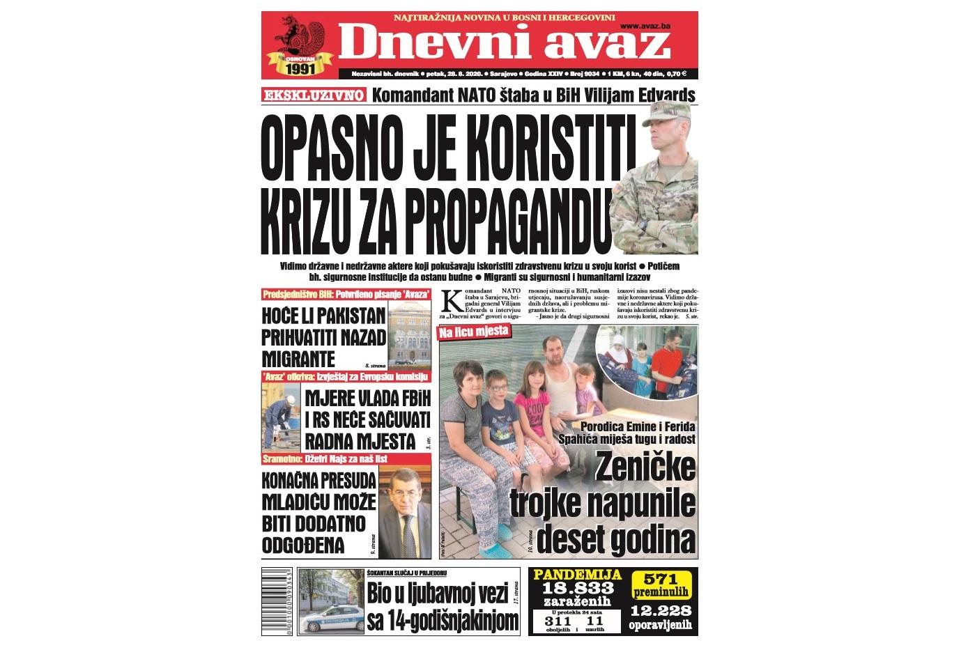 Danas u "Dnevnom avazu" čitajte: Opasno je koristiti krizu za propagandu