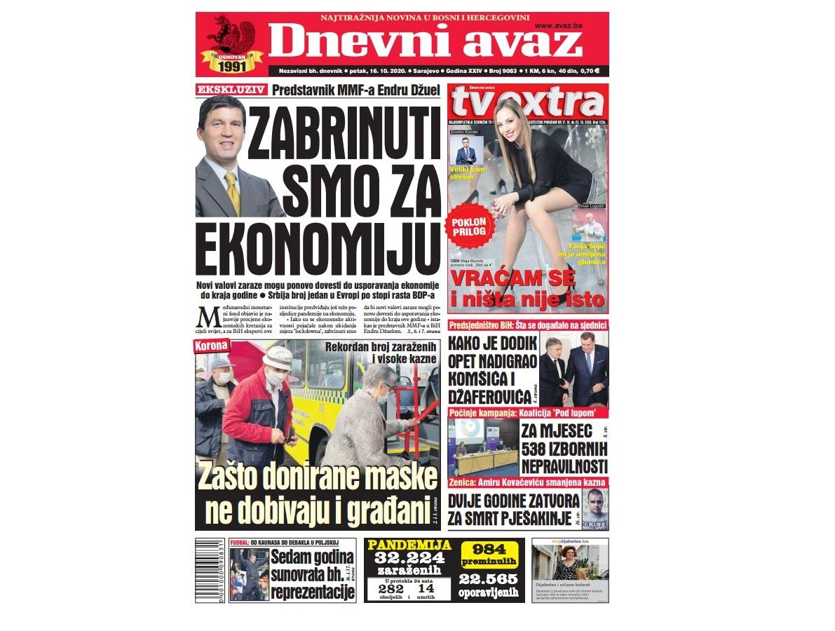 Danas u "Dnevnom avazu" čitajte: Zabrinuti smo za ekonomiju