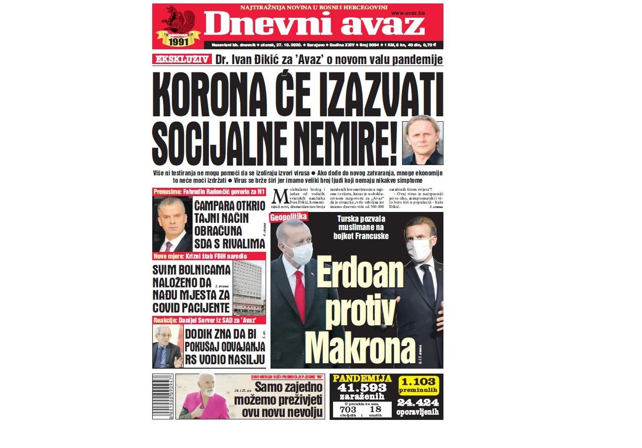 Danas u "Dnevnom avazu" čitajte: Korona će izazvati socijalne nemire!