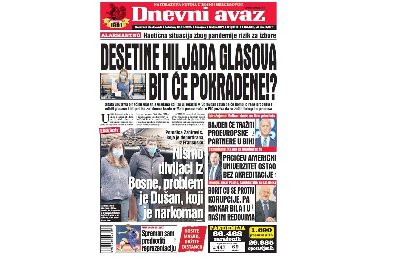 Danas u "Dnevnom avazu" čitajte: Desetine hiljada glasova bit će pokradene!?