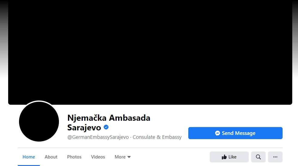 Stranica Njemačke ambasade u Sarajevu "obojena u crno"