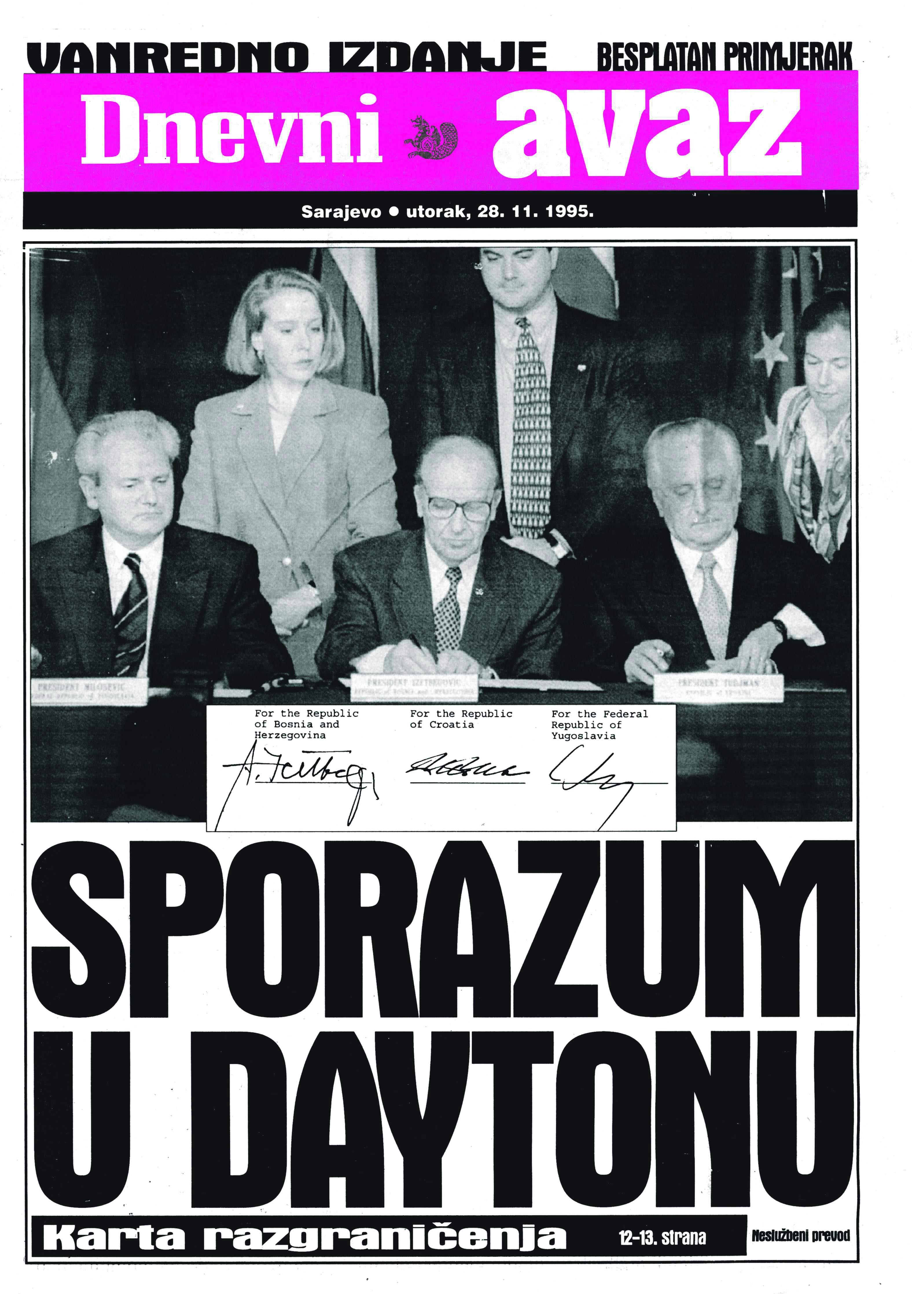 28. novembar 1995., vanredno izdanje Dejtonski sporazum besplatno - Avaz