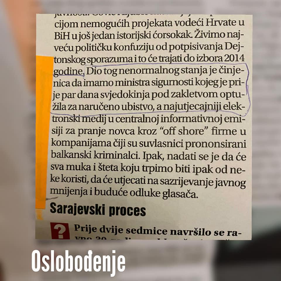 Faksimil intervjua u Oslobođenju iz 2013. - Avaz