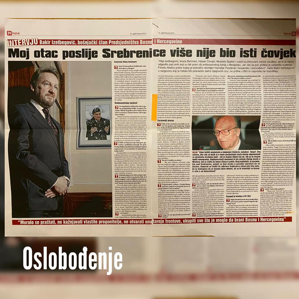 Faksimil Izetbegovićevog intervjua Oslobođenju iz 2013. - Avaz