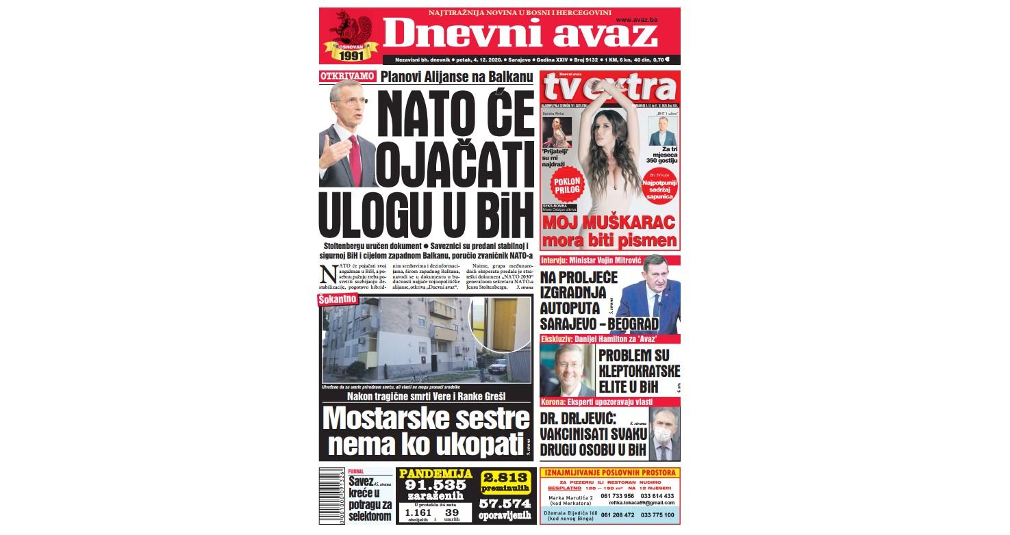 Danas u "Dnevnom avazu" čitajte: NATO će ojačati ulogu u BiH