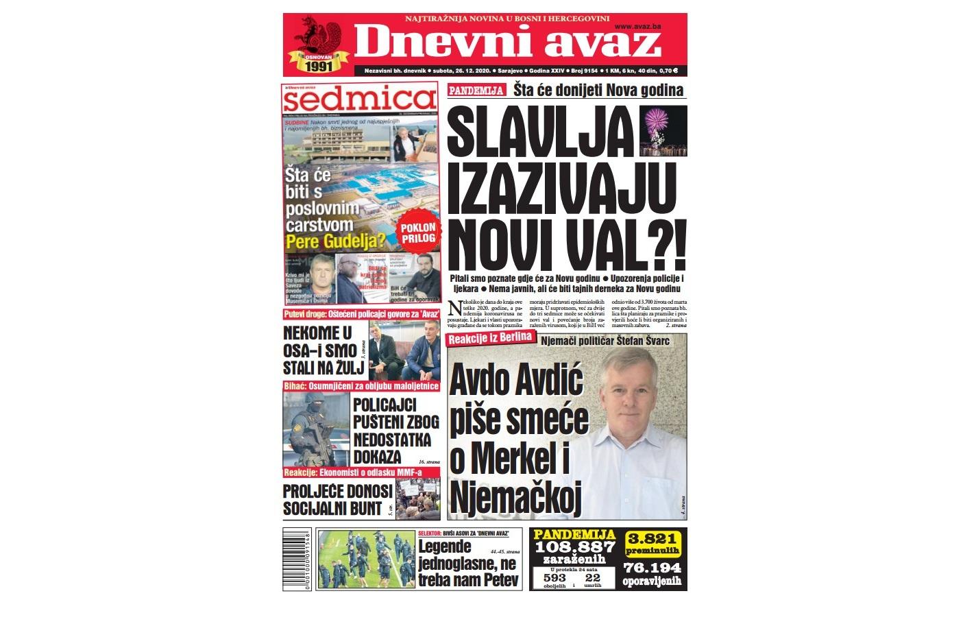 Danas u "Dnevnom avazu" čitajte: Slavlja izazivaju novi val