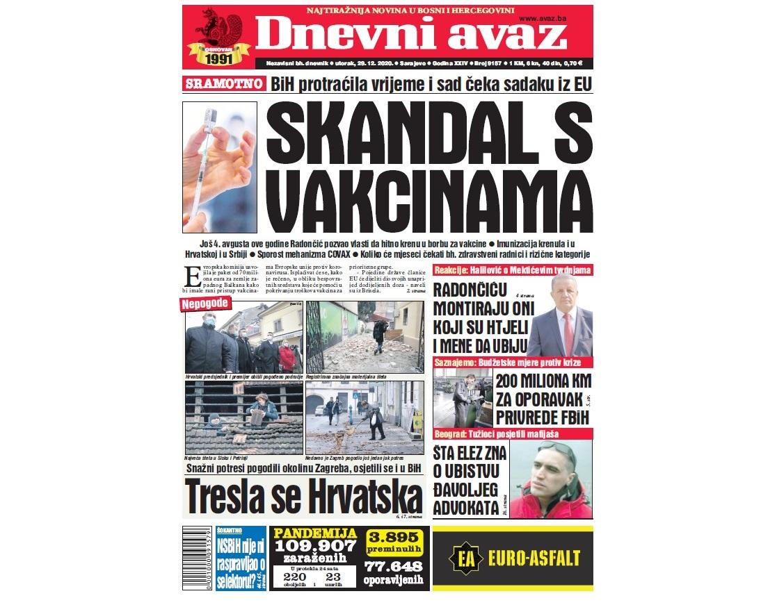 Danas u "Dnevnom avazu" čitajte: Skandal s vakcinama