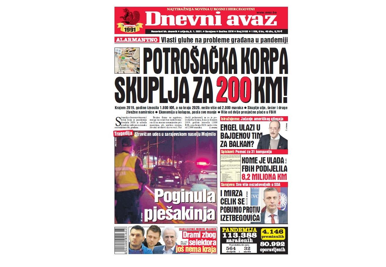 Danas u "Dnevnom avazu" čitajte: Potrošačka korpa skuplja za 200 KM!