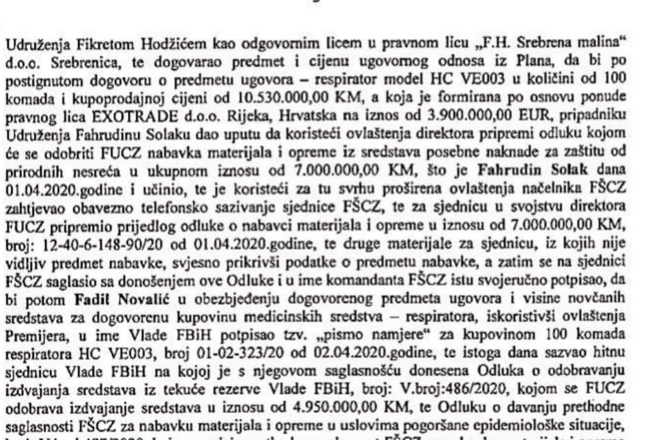 Faksimil optužnice Tužilaštva BiH: Jasno stoji ponuda firme EXOTRADE - Avaz