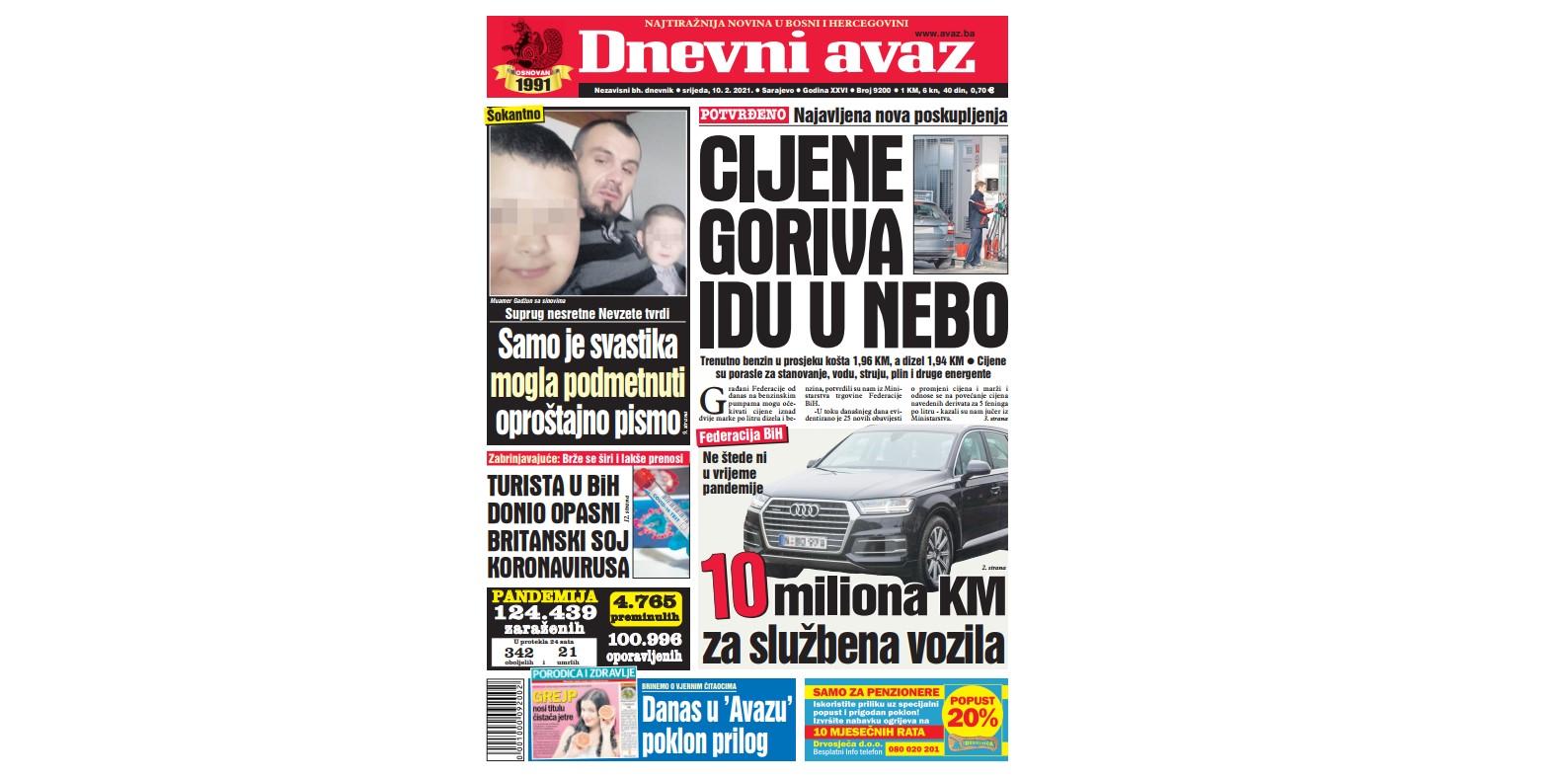 Danas u "Dnevnom avazu" čitajte: Cijene goriva idu u nebo