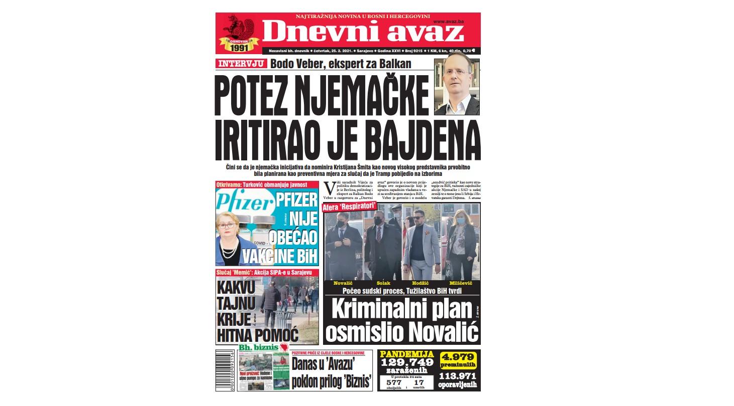 Danas u "Dnevnom avazu" čitajte: Potez Njemačke iritirao je Bajdena