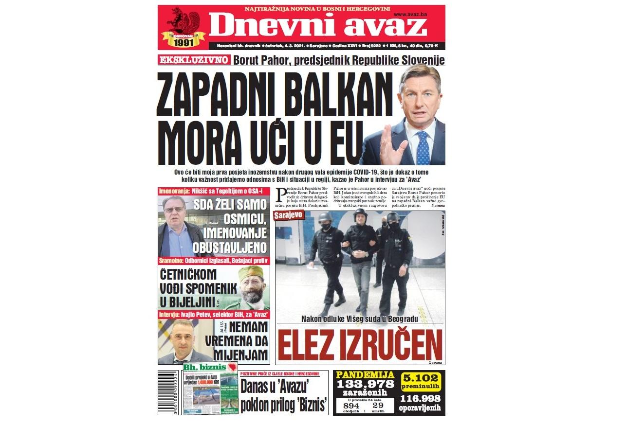 Danas u "Dnevnom avazu" čitajte: Zapadni Balkan mora ući u EU