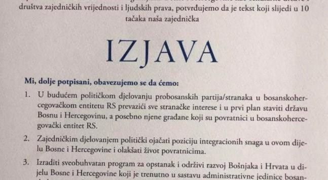 Pročitajte tekst izjave koju su potpisali predsjednici bošnjačkih stranaka