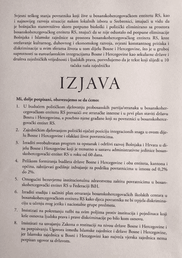 Izjava - Avaz