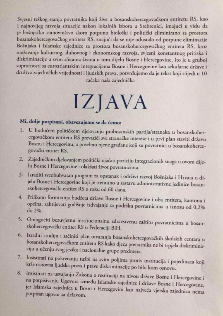 Content of the statement - Avaz