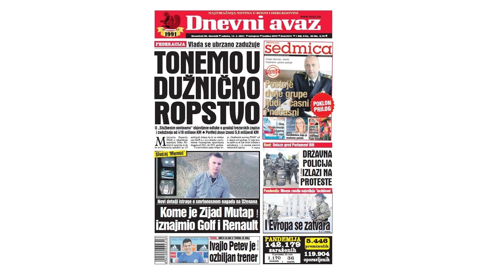 Danas u "Dnevnom avazu" čitajte: Tonemo u dužničko ropstvo