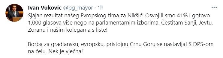 Objava Ivana Vukovića na Twitteru - Avaz