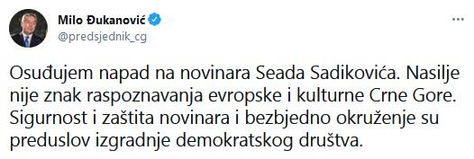 Đukanovićev status na Twitteru - Avaz