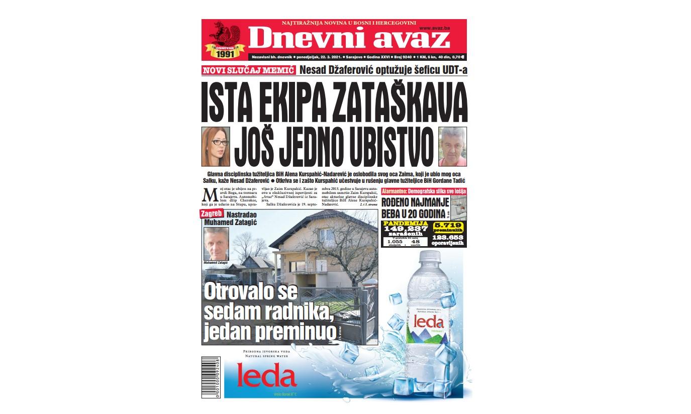 Danas u "Dnevnom avazu" čitajte: Ista ekipa zataškava još jedno ubistvo