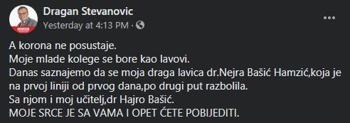 Objava dr. Stevanovića na Facebooku - Avaz