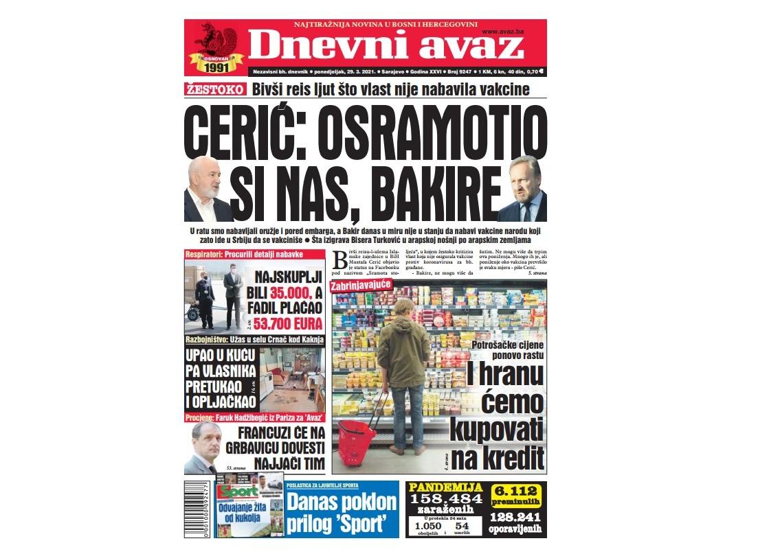 Danas u "Dnevnom avazu" čitajte: Cerić: Osramotio si nas, Bakire