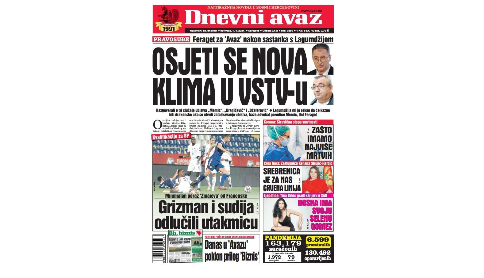 Danas u "Dnevnom avazu" čitajte: Osjeti se nova klima u VSTV-u